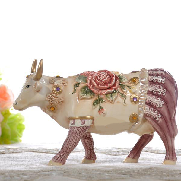 Rose Ceramic Creative Cow Figurine