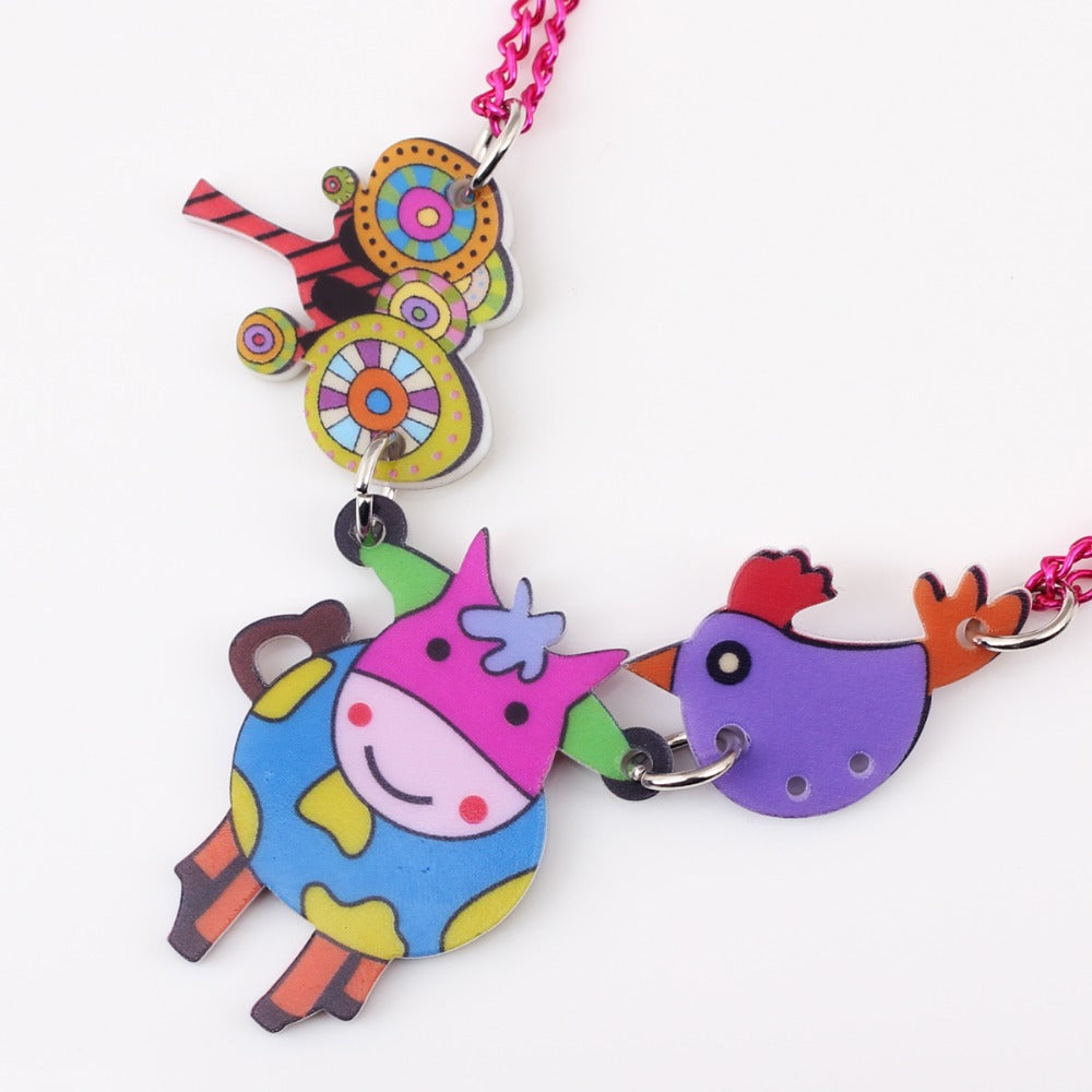 Acrylic Pattern Cow Necklace