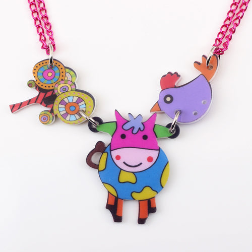 Acrylic Pattern Cow Necklace