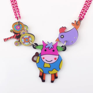Acrylic Pattern Cow Necklace