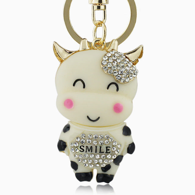 Lucky Smile Crystal Cow Keychain