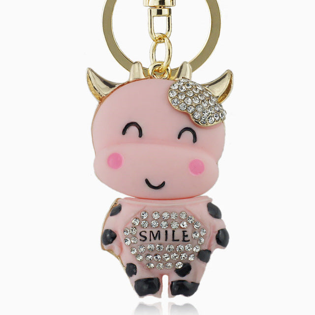 Lucky Smile Crystal Cow Keychain