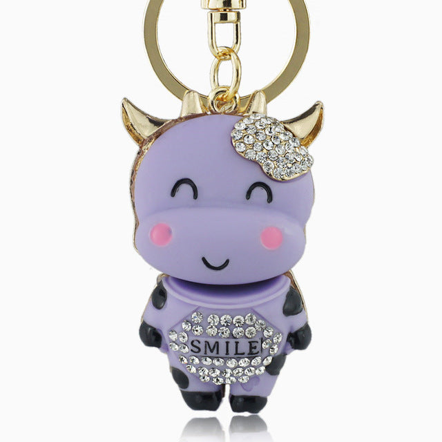 Lucky Smile Crystal Cow Keychain