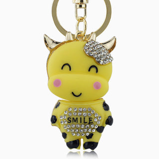 Lucky Smile Crystal Cow Keychain