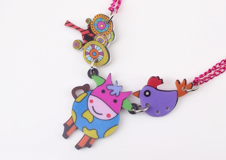 Acrylic Pattern Cow Necklace
