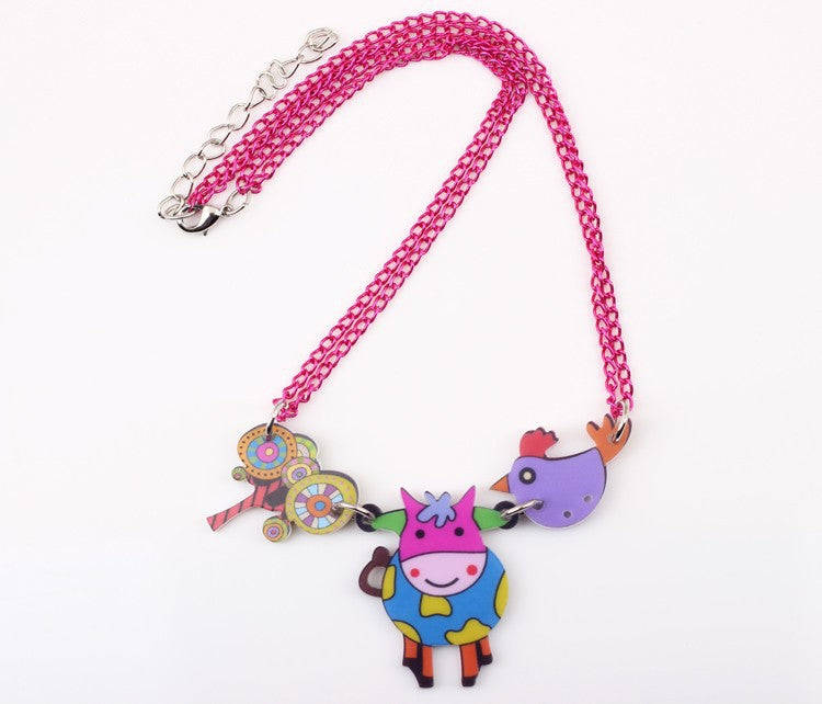 Acrylic Pattern Cow Necklace