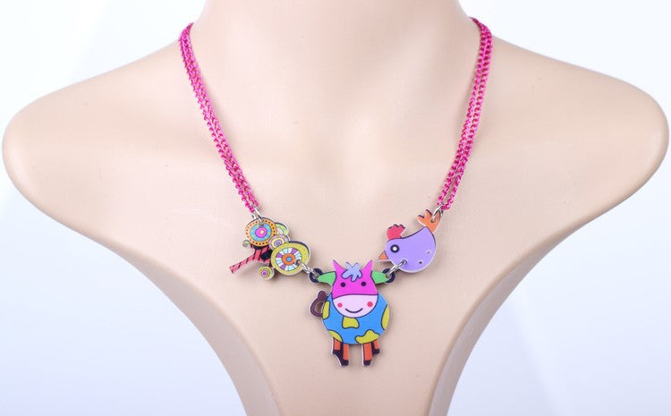 Acrylic Pattern Cow Necklace