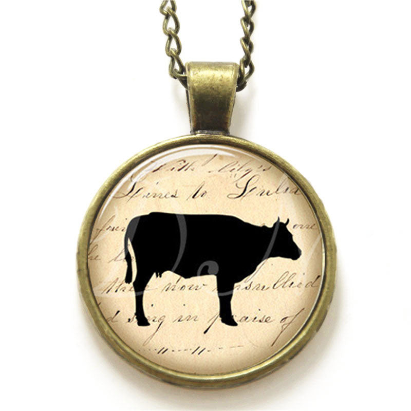 Cow Vintage Paper Necklace