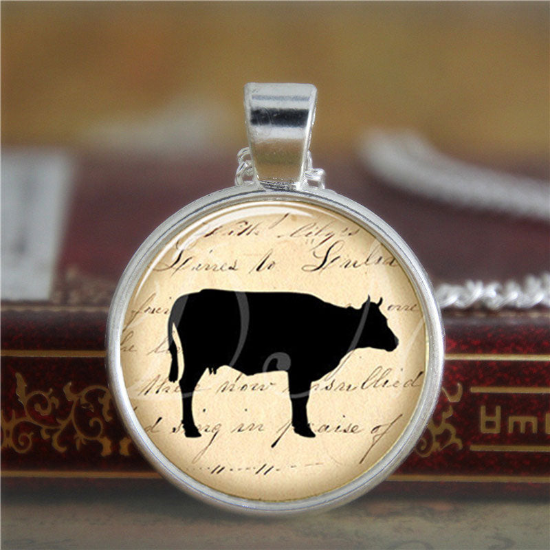 Cow Vintage Paper Necklace
