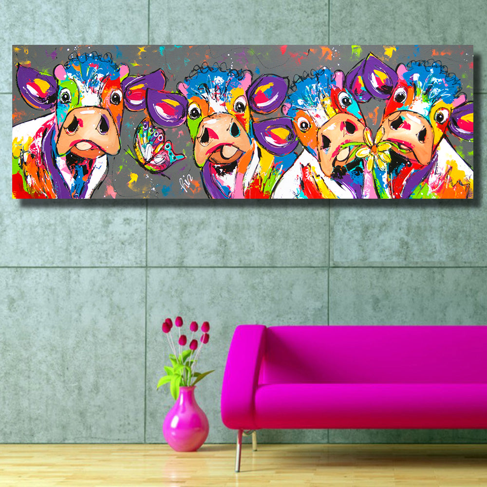 Four Cows Animals Graffiti Oil Painting