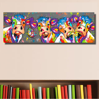 Four Cows Animals Graffiti Oil Painting