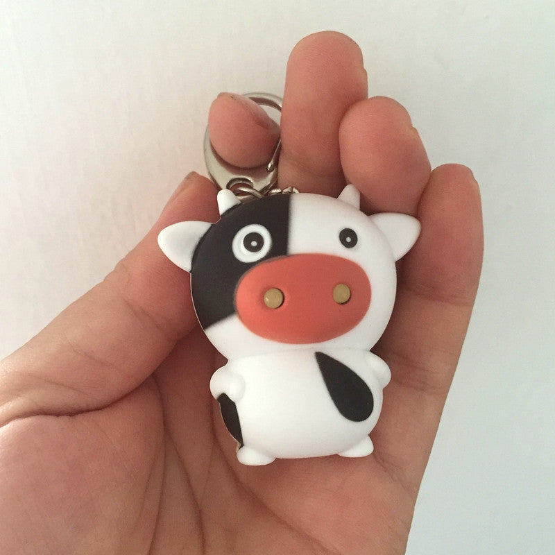 LED with Sound Flashlight Cow Keychain