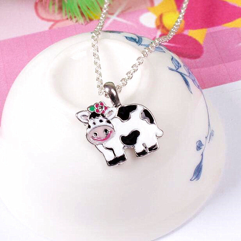 Funny Cow Pendant Metal Necklace