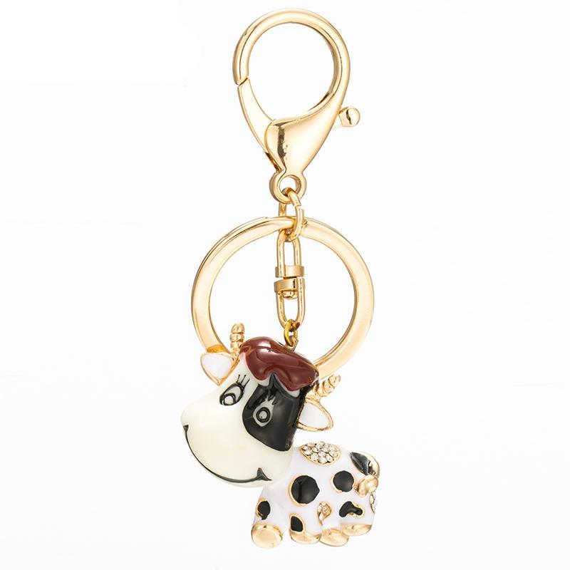 Novelty Milk Cow Crystal Keychain