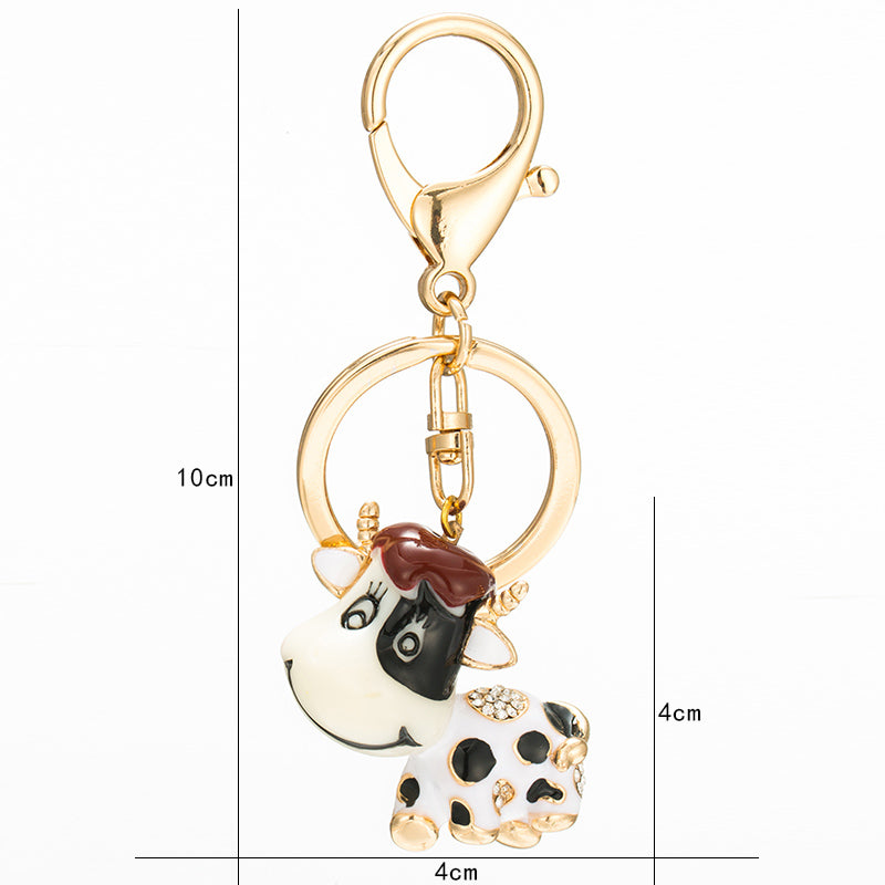 Novelty Milk Cow Crystal Keychain