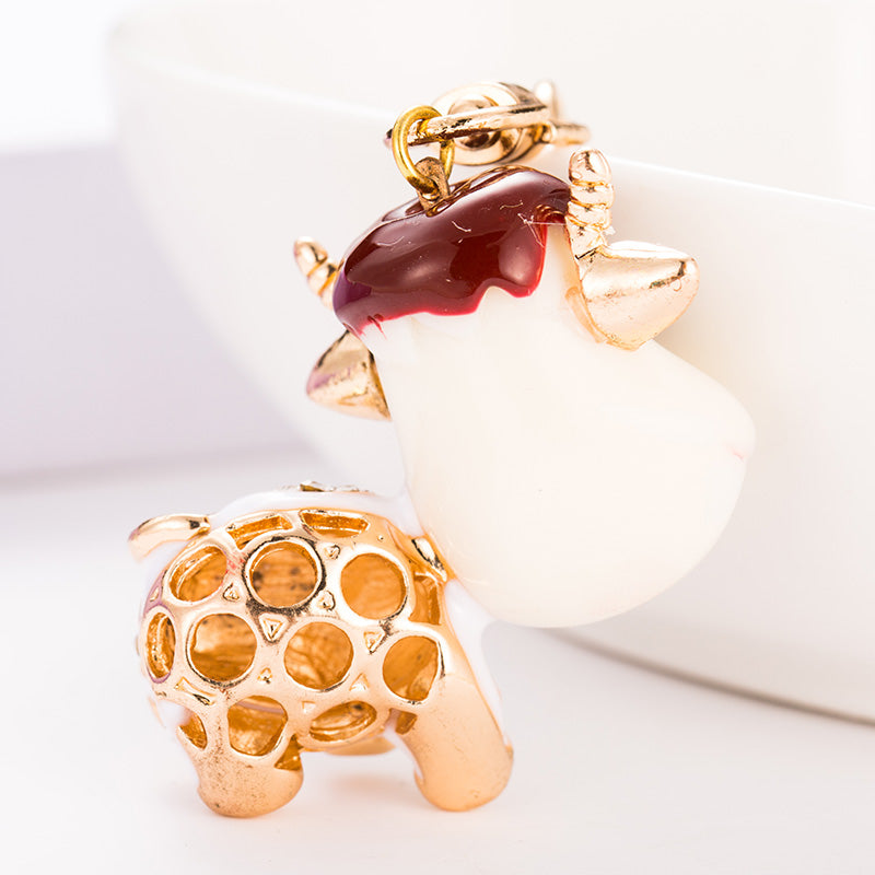 Novelty Milk Cow Crystal Keychain