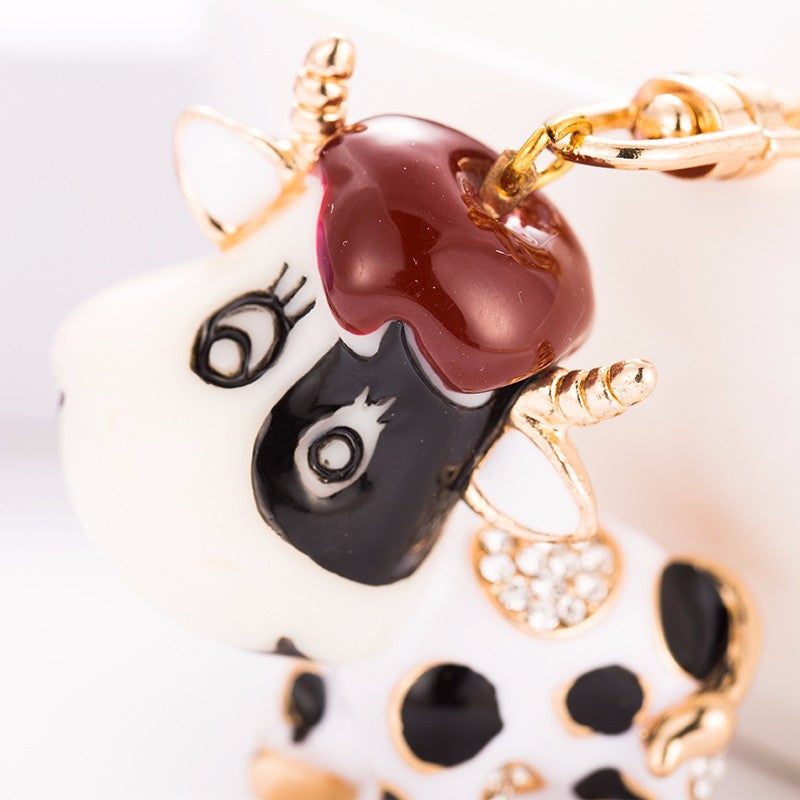 Novelty Milk Cow Crystal Keychain