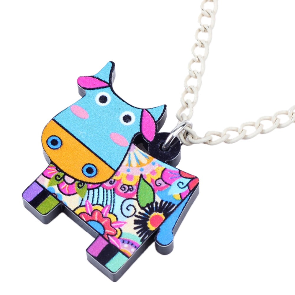 Acrylic Cartoon Dairy Cattle Necklace