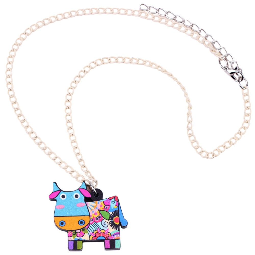 Acrylic Cartoon Dairy Cattle Necklace