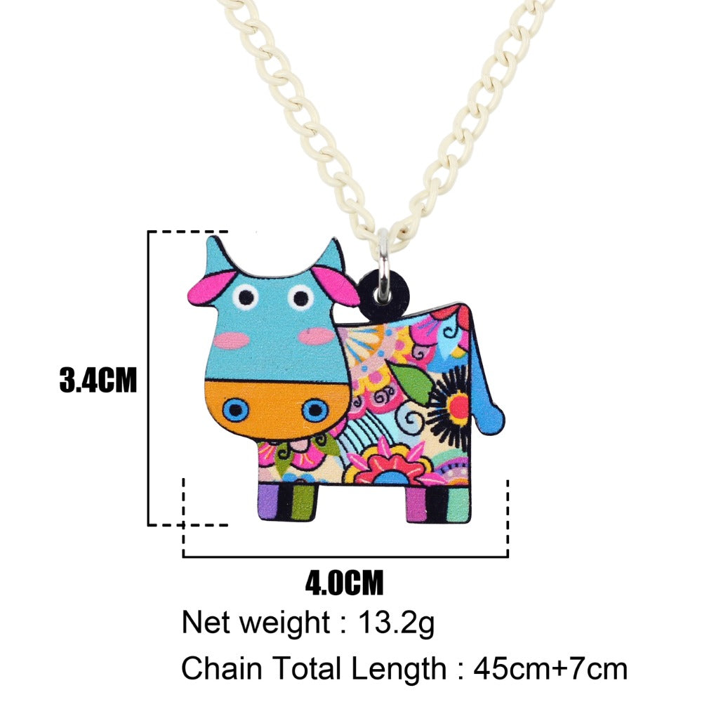 Acrylic Cartoon Dairy Cattle Necklace