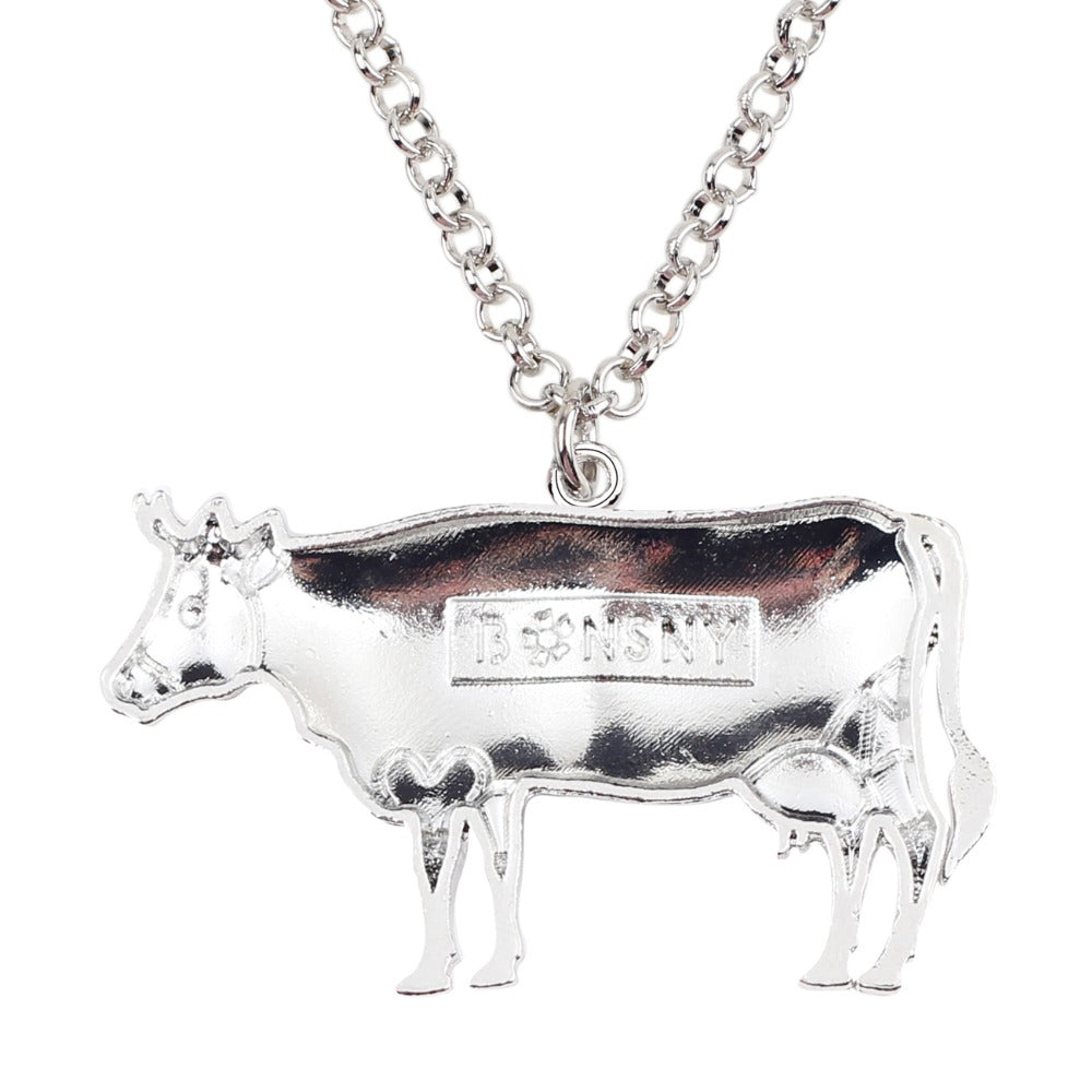 Enamel Floral Cow Necklace