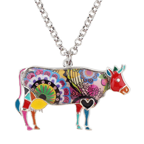 Enamel Floral Cow Necklace