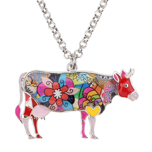 Enamel Floral Cow Necklace