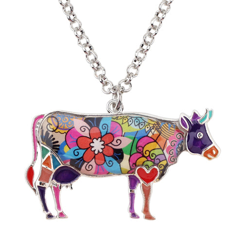 Enamel Floral Cow Necklace