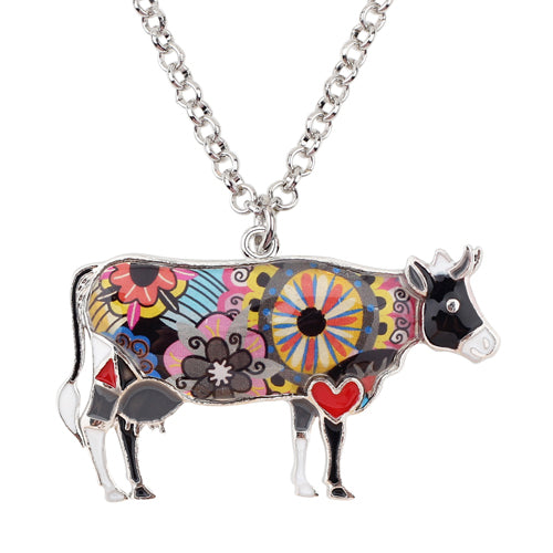 Enamel Floral Cow Necklace