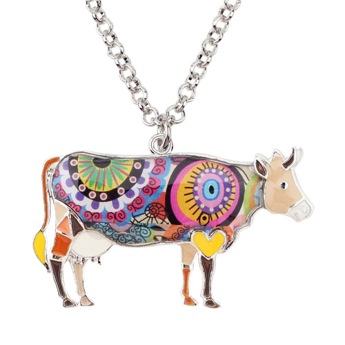 Enamel Floral Cow Necklace