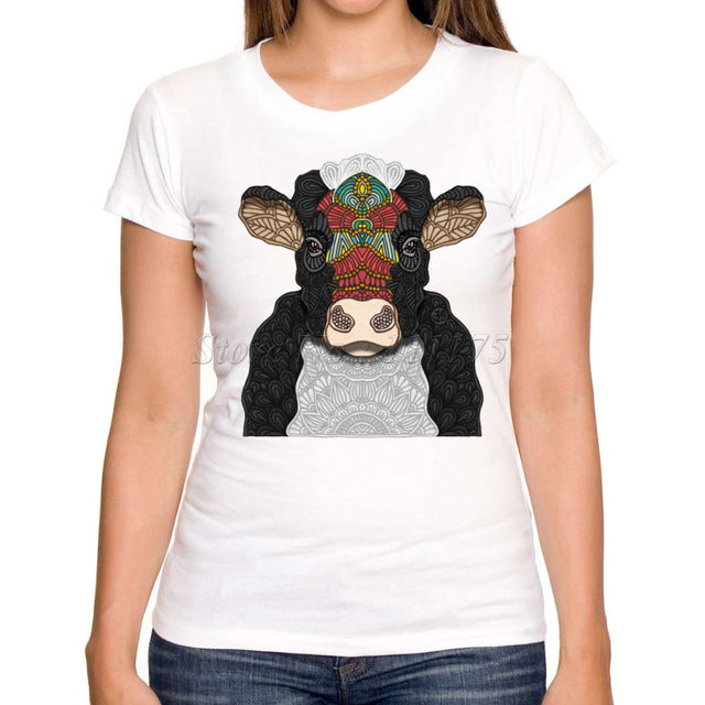Women Funny Bella the Cow Design T shirt