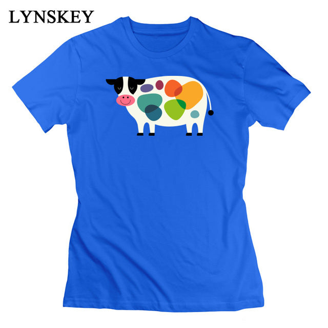 Colorful Cartoon Cow Printing Short Sleeve