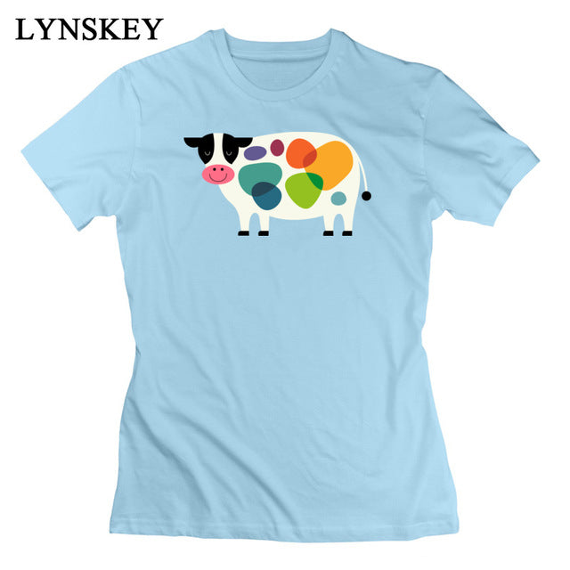 Colorful Cartoon Cow Printing Short Sleeve