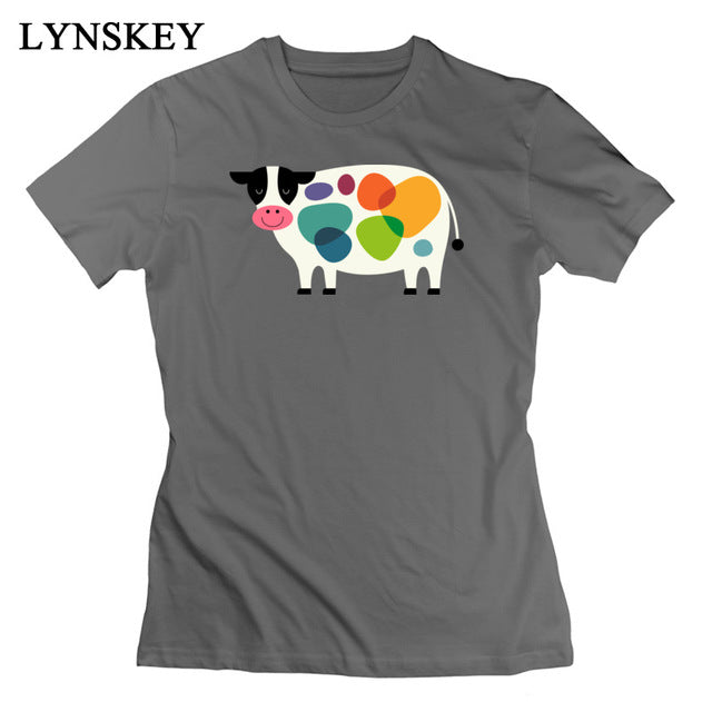 Colorful Cartoon Cow Printing Short Sleeve