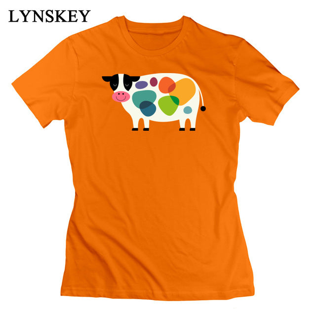 Colorful Cartoon Cow Printing Short Sleeve