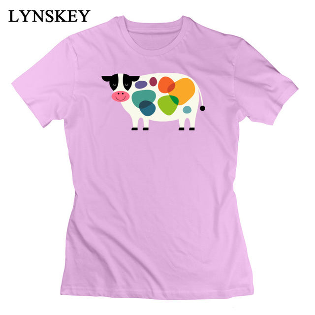 Colorful Cartoon Cow Printing Short Sleeve
