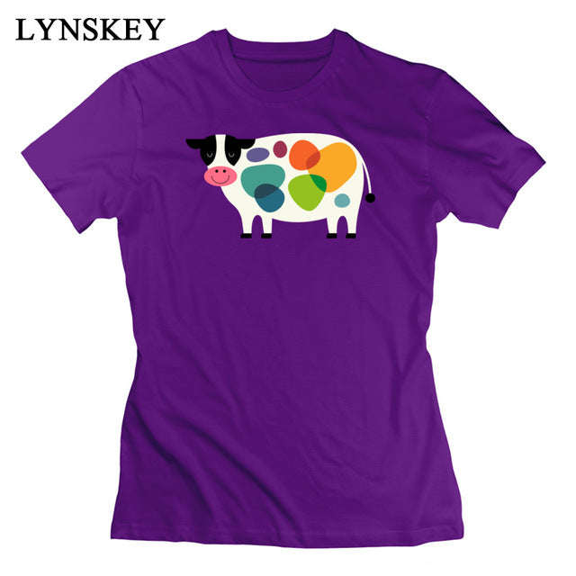 Colorful Cartoon Cow Printing Short Sleeve