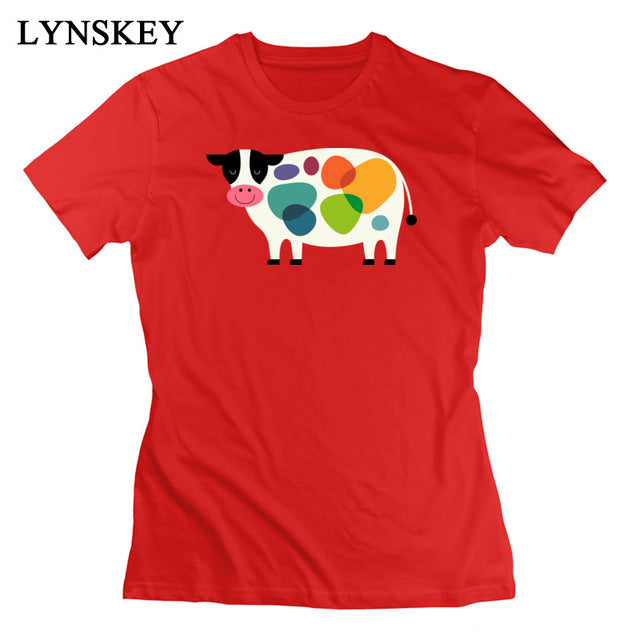 Colorful Cartoon Cow Printing Short Sleeve