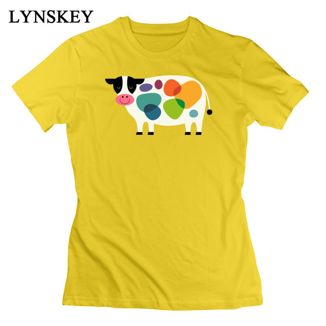 Colorful Cartoon Cow Printing Short Sleeve