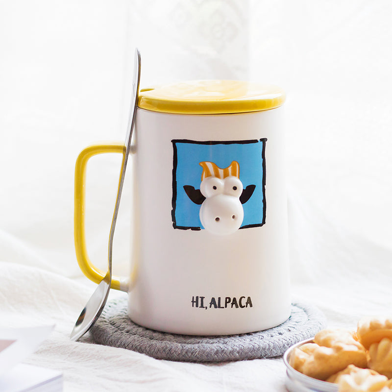 Cow Porcelain Mug With Cover Spoon