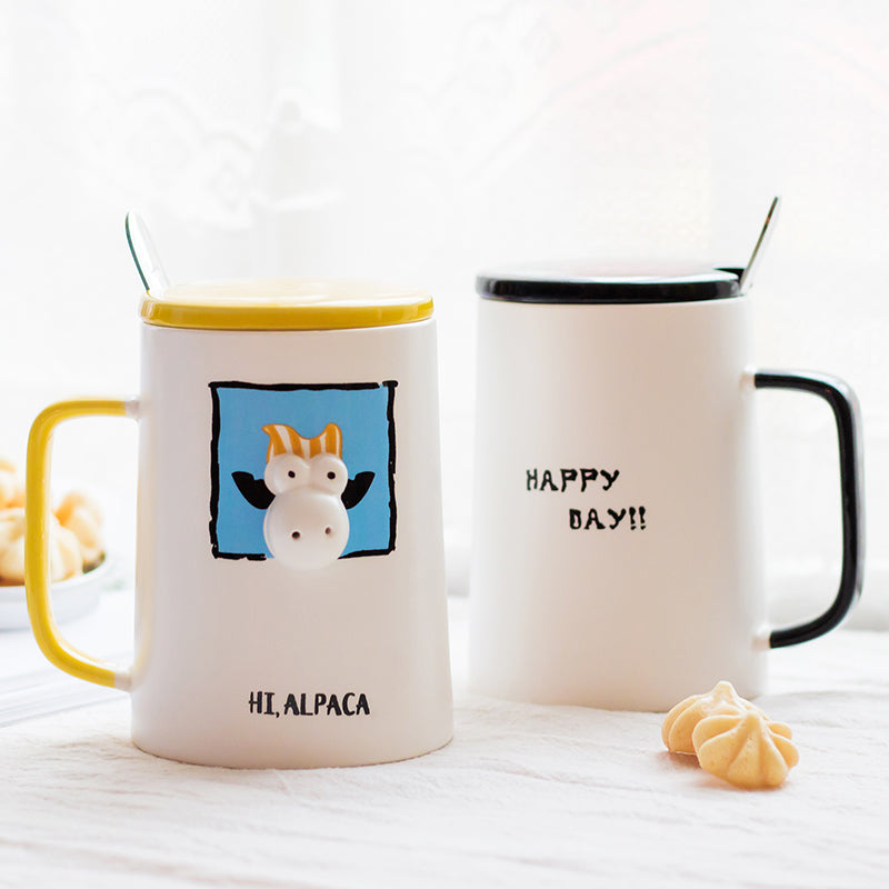 Cow Porcelain Mug With Cover Spoon