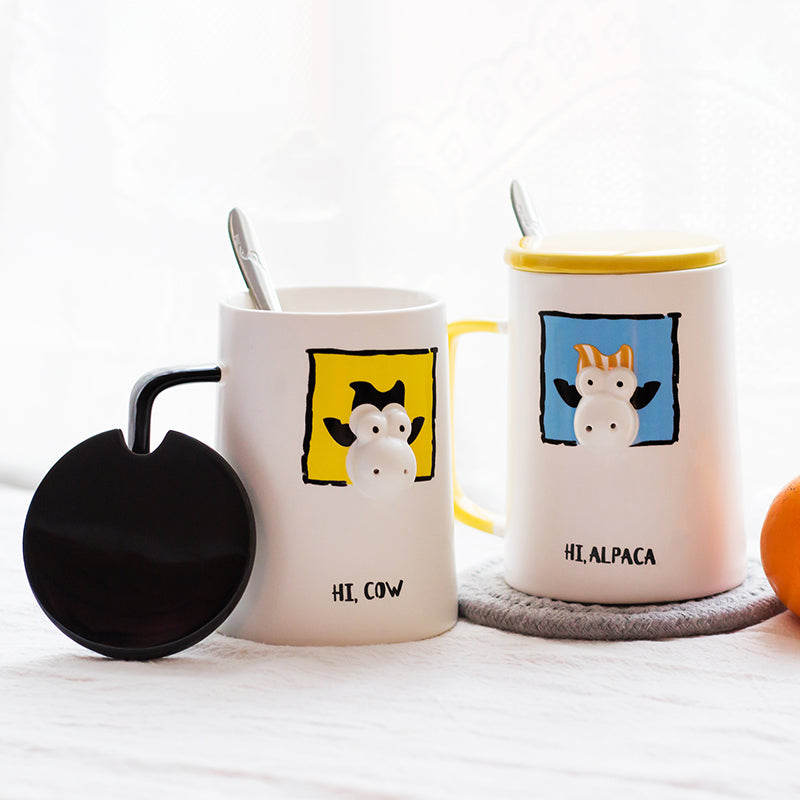 Cow Porcelain Mug With Cover Spoon