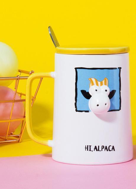 Cow Porcelain Mug With Cover Spoon