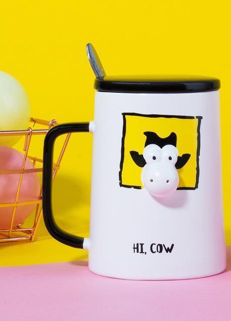 Cow Porcelain Mug With Cover Spoon