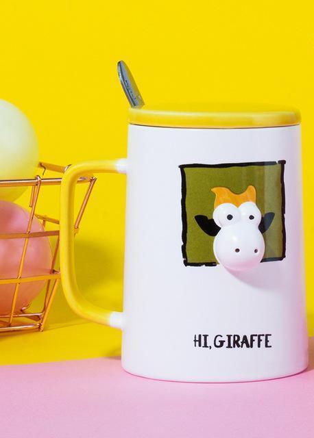 Cow Porcelain Mug With Cover Spoon