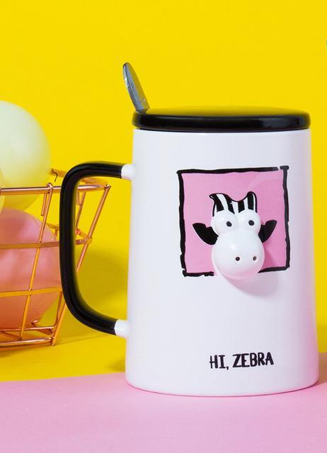 Cow Porcelain Mug With Cover Spoon