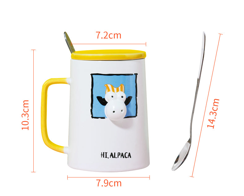 Cow Porcelain Mug With Cover Spoon