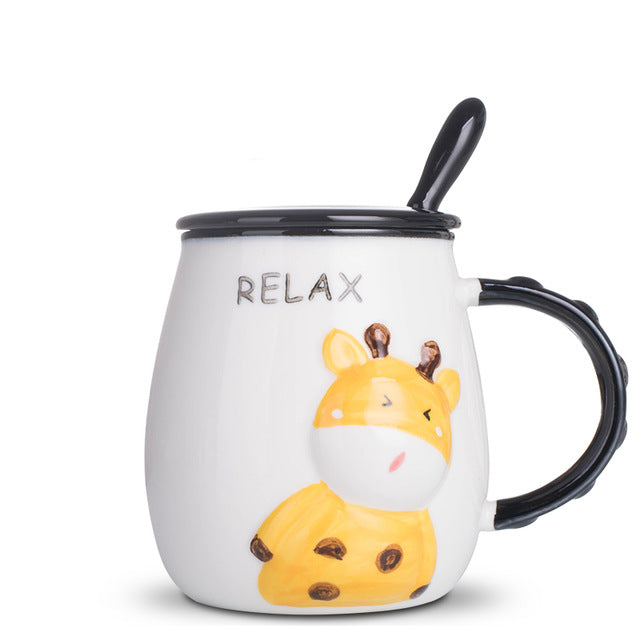 Creative Cow Mug With Lid Spoon
