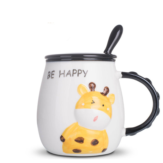 Creative Cow Mug With Lid Spoon