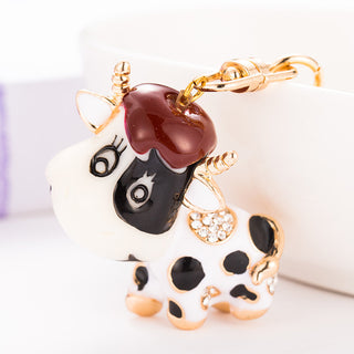 Novelty Milk Cow Crystal Keychain